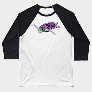 Sea Turtle in Violet and Green Baseball T-Shirt
